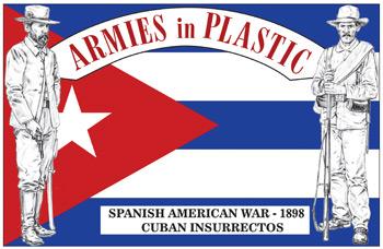 Spanish American War--1898--Cuban Insurrectos--16 white, plastic 1:32nd scale figures in 8 poses #0