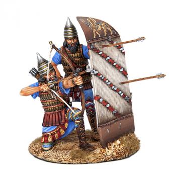 Ancient Assyrian Archer with Siege Shield--two figures on single base (kneeling archer, standing shieldman)--AWAITING RESTOCK. #0