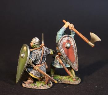 Two Housecarls (wielding Dane Axe, kneeling with shield & axe, kite shields), Angla Saxon/Danes, The Age of Arthur--two figures #0