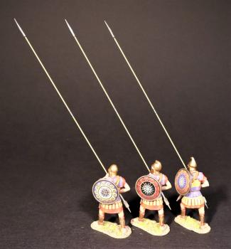 Three Phalangites with Coloured Shields, Sarissa at 75 degrees, The Macedonian Phalanx, Armies and Enemies of Ancient Greece and Macedonia--three figures with pikes #0