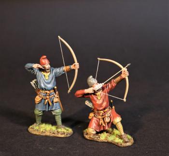 Two Saxon Housecarl Archers (kneeling ready (red tunic), standing arrow loosed (blue tunic)), Angla Saxon/Danes, The Age of Arthur--two figures #0