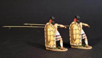 Two Greek Spearmen (red helmet (no horns) large shield, thrusting forward, black ribbon on spear), The Greeks, The Trojan War--two figures #0