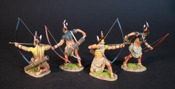 Four Powhatan Warriors (2 standing reaching for arrow, 2 kneeling ready to loose), The Powhatan, The Conquest of America--four figures #0