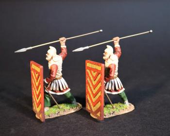 Two Persian Sparabara Advancing Ready to Thrust Spears Overhand (red and yellow shield), The Achaemenid Persian Empire, Armies and Enemies of Ancient Greece and Macedonia--two figures #0