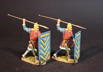 Two Persian Sparabara Advancing Ready to Thrust Spears Overhand (blue and yellow shield), The Achaemenid Persian Empire, Armies and Enemies of Ancient Greece and Macedonia--two figures #0