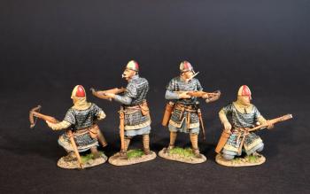 Four Spanish Crossbowmen (2 standing readying, quarrel in mouth; 2 kneeing reaching for quarrel), The Spanish, El Cid and the Reconquista--four figures #0