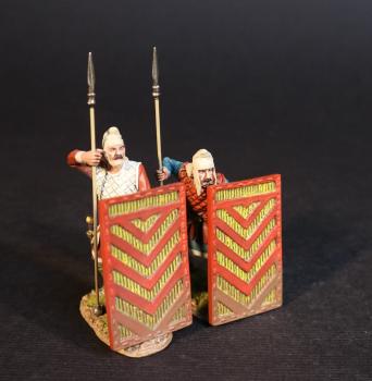 Persian Sparabara Spearmen Behind Shields (standing, crouching) (red and yellow shield), The Achaemenid Persian Empire, Armies and Enemies of Ancient Greece and Macedonia--two figures #0