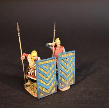 Persian Sparabara Spearmen Behind Shields (standing, crouching) (blue and yellow shield), The Achaemenid Persian Empire, Armies and Enemies of Ancient Greece and Macedonia--two figures #0