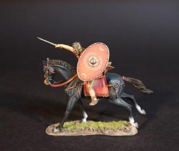 Roman Auxiliary Cavalryman with Red Shield, Roman Auxiliary Cavalry, Armies and Enemies of Ancient Rome--single mounted figure thrusing sword forward #0