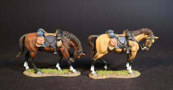 Two Cavalry Horses (brown with head down, yellow-tan with head drooping), Cavalry Division, The Army of Northern Virginia, The Battle of Brandy Station, June 9th, 1863, The American Civil War, 1861-1865--two horse figures #0