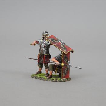 Roman Repelling Cavalry Part 2--Kneeling Legionnaire with Pilum and standing legionnaire with Gladius (red shield)--two figures on single base--TWO IN STOCK! #0