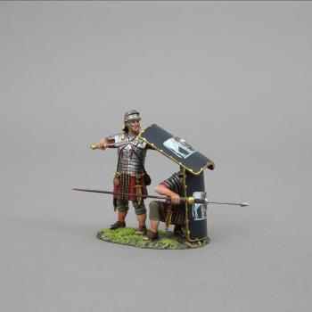 Roman Repelling Cavalry Part 2--Kneeling Legionnaire with Pilum and standing legionnaire with Gladius (9th Legion black shield)--two figures on single base--ONE IN STOCK! #0