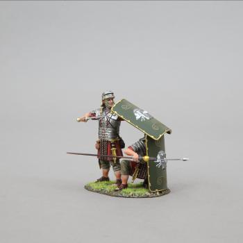 Roman Repelling Cavalry Part 2--Kneeling Legionnaire with Pilum and standing legionnaire with Gladius (19th Legion green shield)--two figures on single base--ONE IN STOCK! #0