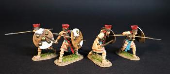 Four Lycian Warriors (round shield, 2 wielding sword & holding spear; 2 with spear readied for overhand thrust), The Lycians, Troy and Her Allies, The Trojan War--four figures #0