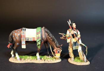 Crow Warrior Scout, The Crow, The Fur Trade--single standing figure and grazing horse #0