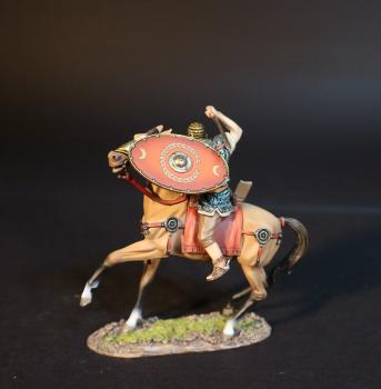 Roman Auxiliary Cavalryman with Red Shield, Roman Auxiliary Cavalry, Armies and Enemies of Ancient Rome--single mounted figure turned right, sword raised behind head #0