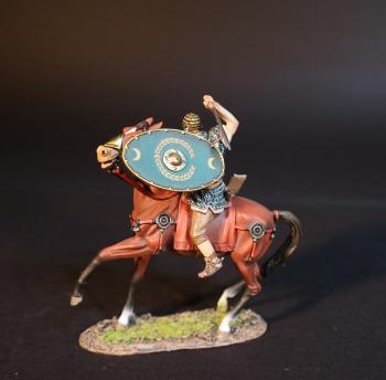 Roman Auxiliary Cavalryman with Green Shield, Roman Auxiliary Cavalry, Armies and Enemies of Ancient Rome--single mounted figure turned right, sword raised behind head #0