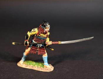 Samurai Retainer (red and black armor & helmet, yellow tunic, naganata pointed forward), Minamoto Clan, The Gempei War, 1180-1185--single figure #0