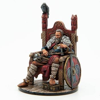 Viking Earl on Throne--single seated figure stroking axe, raven on throne back #0