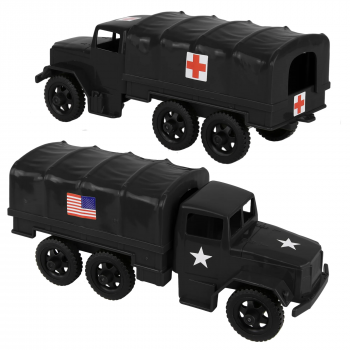 TimMee Plastic Army Men TRUCKS - Black M34 Deuce and a Half Cargo Vehicles US Made #0