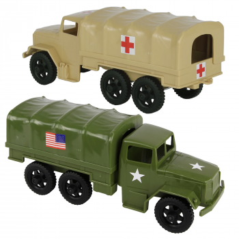 TimMee Plastic Army Men TRUCKS - OD Green & Tan M34 Deuce and a Half Cargo Vehicles US Made #0