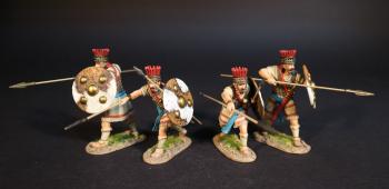 Four Lycian Warriors (round shield, 2 thrusting spears, 2 spear readied for straight thrusts), The Lycians, Troy and Her Allies, The Trojan War--four figures #0