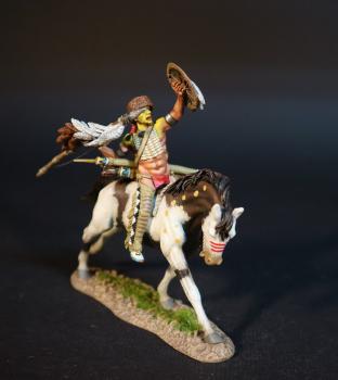 Sioux Warrior with leaning back to throw spear, shield held aloft, The Battle Where the Girl Saved Her Brother, 17th June 1876, The Black Hill Wars, 1876-1877, Thunder on the Plains--single mounted figure #0