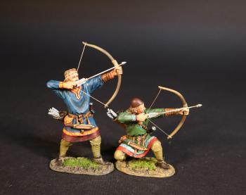 Viking Archers (standing ready to fire in blue tunic, kneeling ready to fire in green tunic), the Vikings, The Age of Arthur--two figures #0