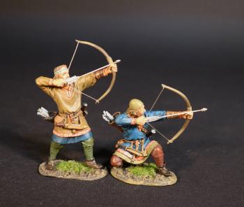 Viking Archers (standing ready to fire in tan tunic, kneeling ready to fire in blue tunic), the Vikings, The Age of Arthur--two figures #0