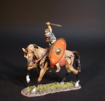 Roman Auxiliary Cavalryman with Red Shield, Roman Auxiliary Cavalry, Armies and Enemies of Ancient Rome--single mounted figure turned right, sword raised to strike #0
