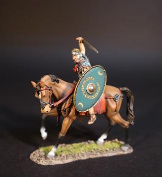 Roman Auxiliary Cavalryman with Green Shield, Roman Auxiliary Cavalry, Armies and Enemies of Ancient Rome--single mounted figure turned right, sword raised to strike #0
