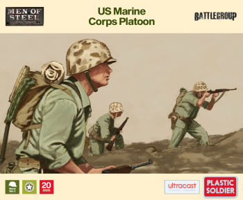 U.S. Marine Corps Platoon--forty-seven unpainted 20mm WWII miniatures--ONE IN STOCK. #0