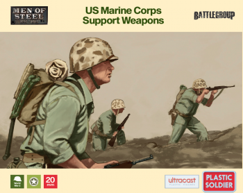 U.S. Marine Corps Support Weapons--thirty-four unpainted 20mm WWII miniatures--TWO IN STOCK. #0
