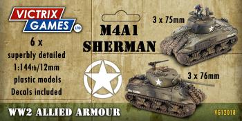 M4A1 Shermans--six 12mm/1:144 M4A1 Shermans (early and late versions) and a decal sheet #0