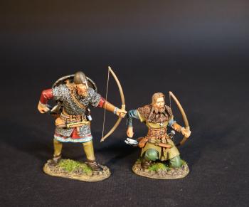 Viking Archers reaching for arrows (standing with red tunic and mail, kneeling in blue tunic and brown tabard), the Vikings, The Age of Arthur--two figures #0