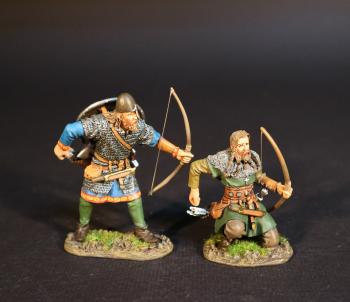 Viking Archers reaching for arrows (standing with blue tunic and mail, kneeling in brown tunic and green tabard), the Vikings, The Age of Arthur--two figures #0