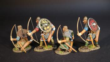 Four Viking Archers reaching for arrows (two standing wearing mail, 2 kneeling wearing tabards), the Vikings, The Age of Arthur--four figures #0