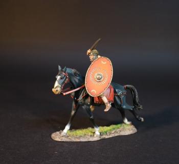 Roman Auxiliary Cavalryman with Red Shield, Roman Auxiliary Cavalry, Armies and Enemies of Ancient Rome--single mounted figure with equipped shield, sword raised to strike #0