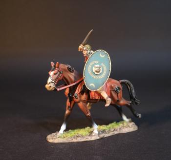 Roman Auxiliary Cavalryman with Green Shield, Roman Auxiliary Cavalry, Armies and Enemies of Ancient Rome--single mounted figure with equipped shield, sword raised to strike #0