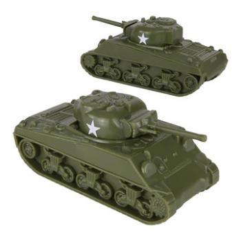BMC CTS WWII Sherman M4 Tanks--OD Green 2 piece 1:38 scale Plastic Army Men Vehicles #0