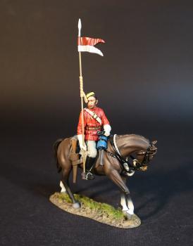 Mounted Policeman, The North West Mounted Police, The March West, 1874, The Fur Trade--single mounted figure with upright lance and wearing black and yellow cap (looking right) #0