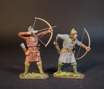 Two Saxon Archers (ready to loose (red tunic), leaning reaching for arrow (blue tunic)), Angla Saxon/Danes, The Age of Arthur--two figures #0