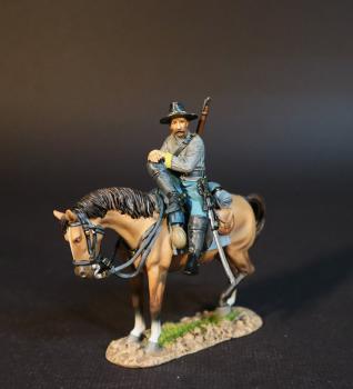 Mounted Confederate Cavalryman Resting Side Saddle, Cavalry Division, The Army of Northern Virginia, The Battle of Brandy Station, June 9th, 1863, The American Civil War, 1861-1865--single mounted figure with rifle slung over shoulder, #0