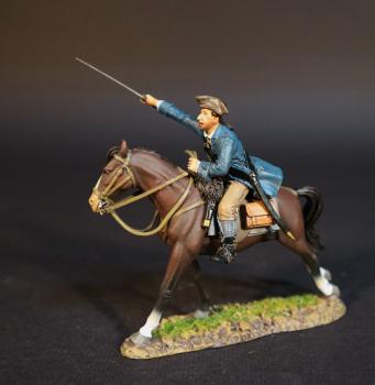 Militia Dragoon (blue coat), American Continental and Militia Dragoons, The Battle of Cowpens, January 17, 1781, The American War of Independence, 1775–1783--single mounted figure with sword thrust forward and up #0