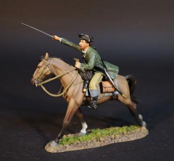 Militia Dragoon (green coat), American Continental and Militia Dragoons, The Battle of Cowpens, January 17, 1781, The American War of Independence, 1775–1783--single mounted figure with sword thrust forward and up #0