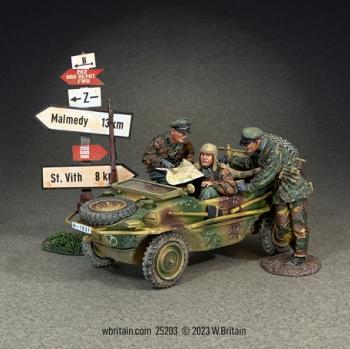"Kaiserbaracke Crossroads", Type 166 Schwimmwagen, 1st SS, Ardennes, 1944-45--vehicle, three figures, sign, accessories #0