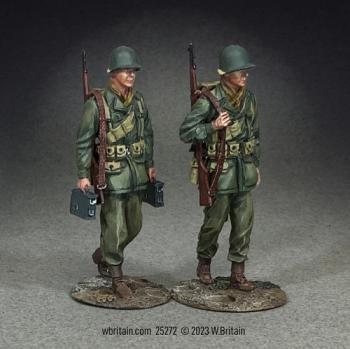 "Slogging Along", Two U.S. Infantrymen Marching, 1943-45--two figures, one with two ammo boxes #0