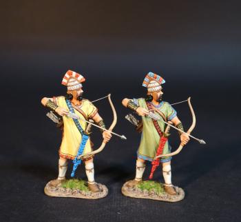 Two Trojan Archers with readied arrows pointed forward and down (yellow tunic, green tunic), Troy and Her Allies, The Trojan War--two figures #0