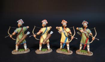 Four Trojan Archers with readied arrows pointed forward and down (2 yellow tunics, 2 green tunics), Troy and Her Allies, The Trojan War--four figures #0