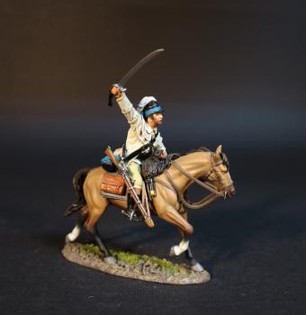 Continental Dragoon (white tunic), Third Continental Dragoons, American Continental and Militia Dragoons, The Battle of Cowpens, January 17th, 1781, The American War of Independence, 1775–1783--single mounted figure with sword outstretched above head #0